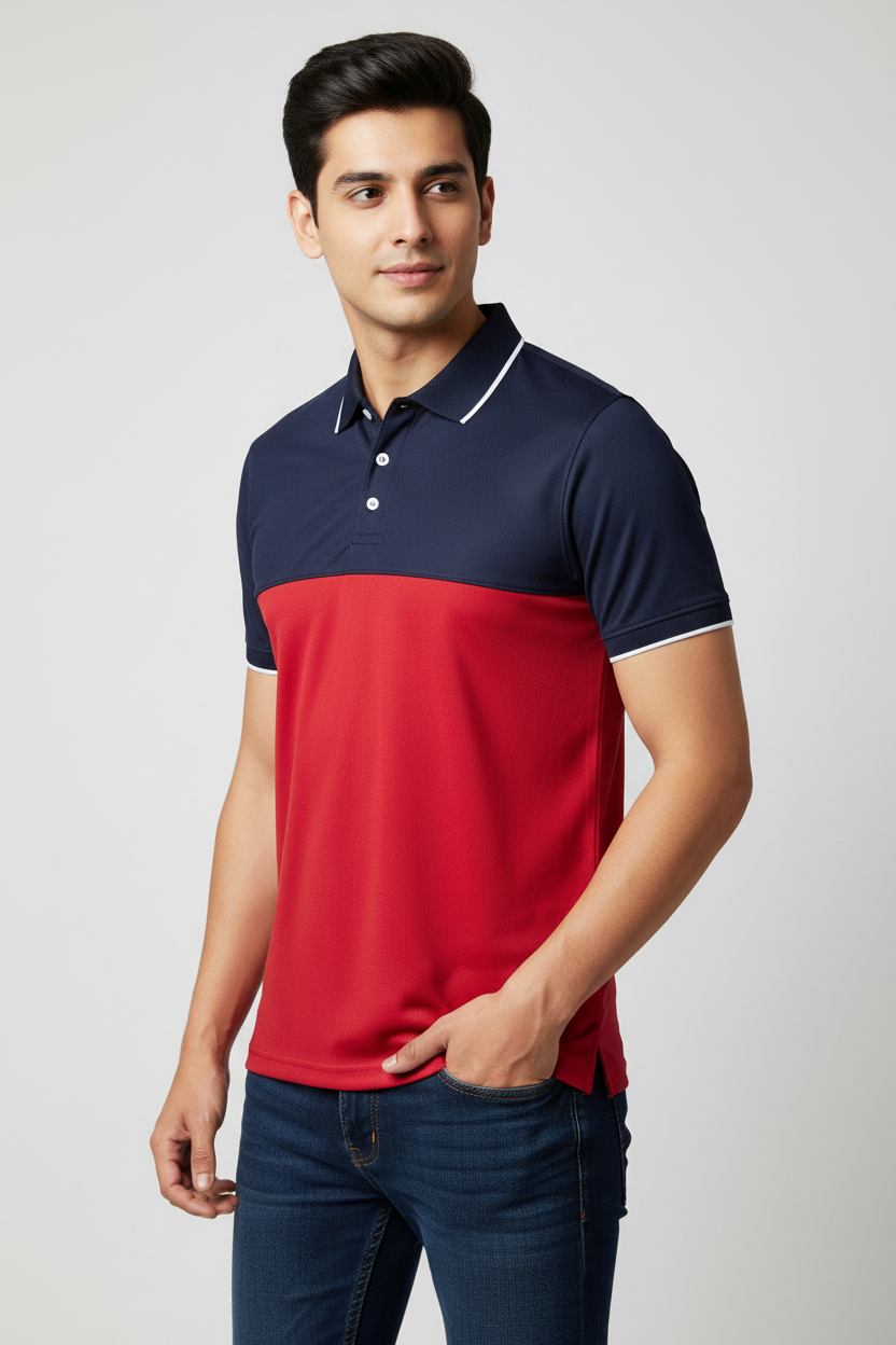 Rawgear Spandex Dry Polo Shirt For Men-Dark Navy & Red-BE3940