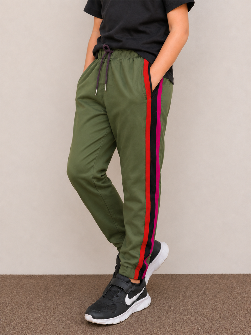 Premium Kids single jersey Trouser Green with ,Side Stripe p19