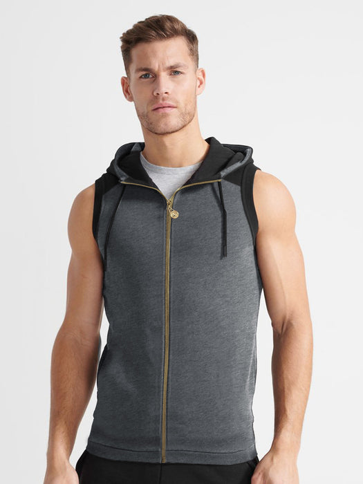 Louis Vicaci Fleece Sleeveless Zipper Sweater For Men-Charcoal & Black-RT1507