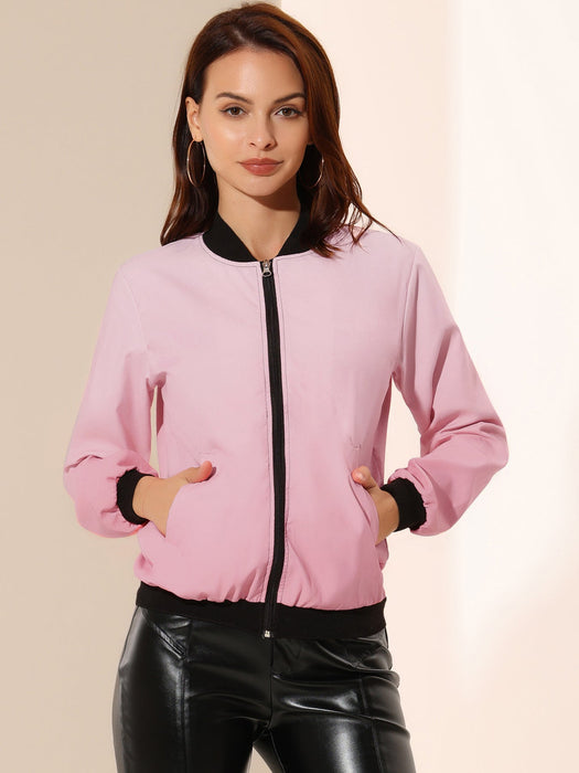 PLT Basic Lightweight Bomber Jacket For Ladies-Pink-RT2557