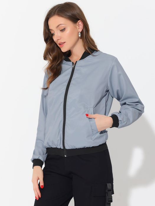 PLT Basic Lightweight Bomber Jacket For Ladies-Slate Blue-RT2556