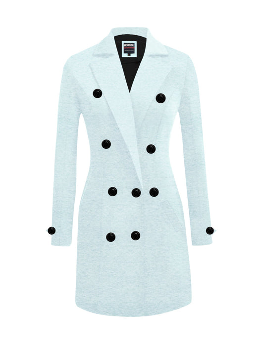 McKenzie Fleece Stylish Long Trench Coat For Ladies-Light Cyan Green Melange-BR1232