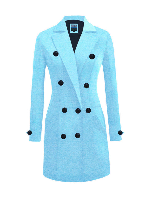 McKenzie Fleece Stylish Long Trench Coat For Ladies-Sky Melange-BR1247