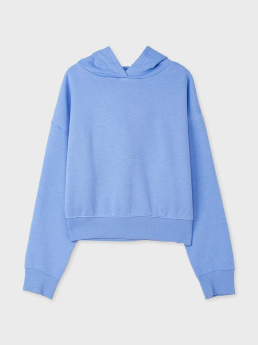 Calliope Fleece Cropped Pullover Hoodie For Ladies-Light Blue-RT872