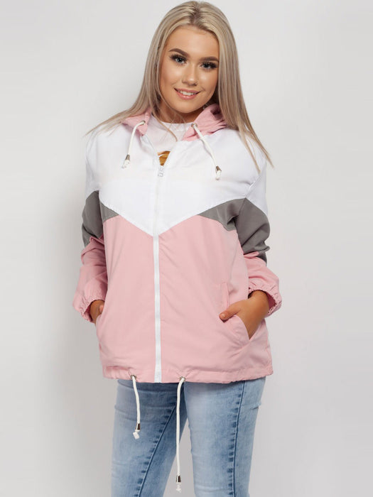 Rising Lightweight Festival Windcheater Hoodie For Ladies-Pink & White-RT2561