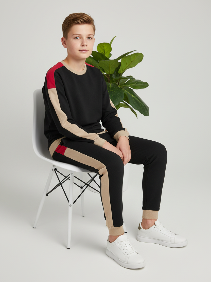 Stylish Summer Interlock Fabric Tracksuit For Kids-Black-SDF09