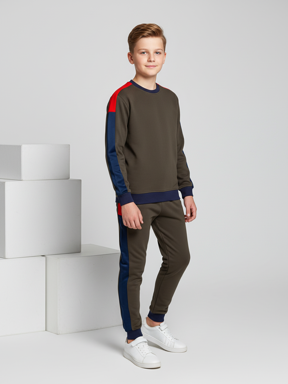 Stylish Summer Interlock Fabric Tracksuit For Kids-Dark Rust-SDF24