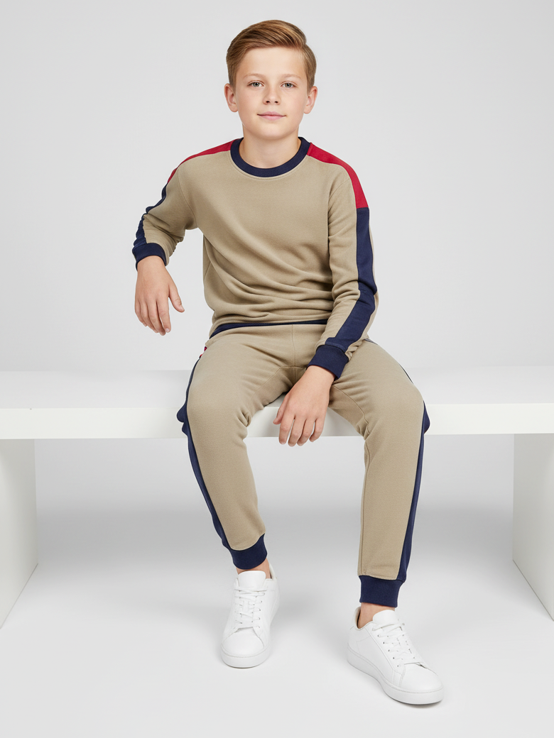 Stylish Summer Interlock Fabric Tracksuit For Kids-Khaki-SDF08