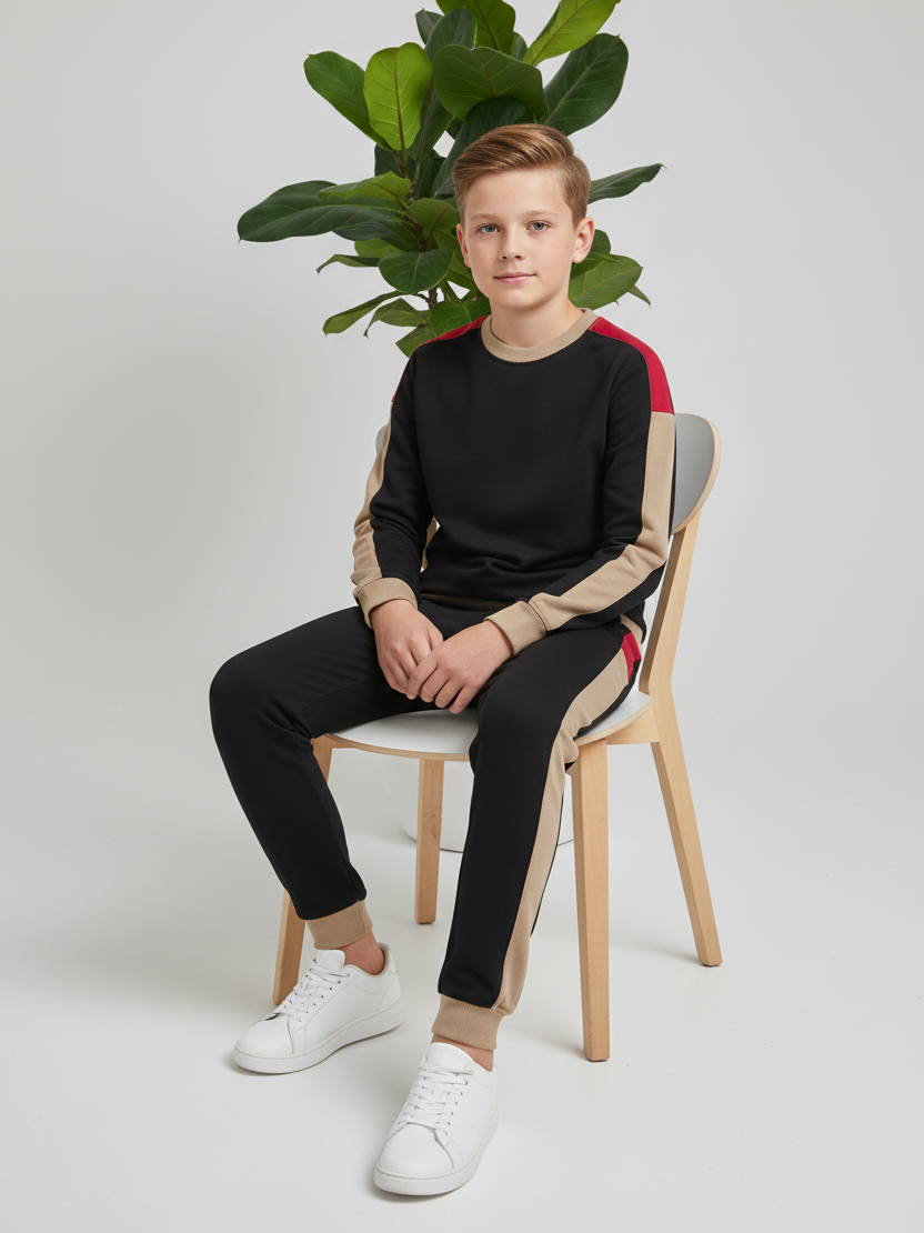 Stylish Summer Interlock Fabric Tracksuit For Kids-Black-SDF09