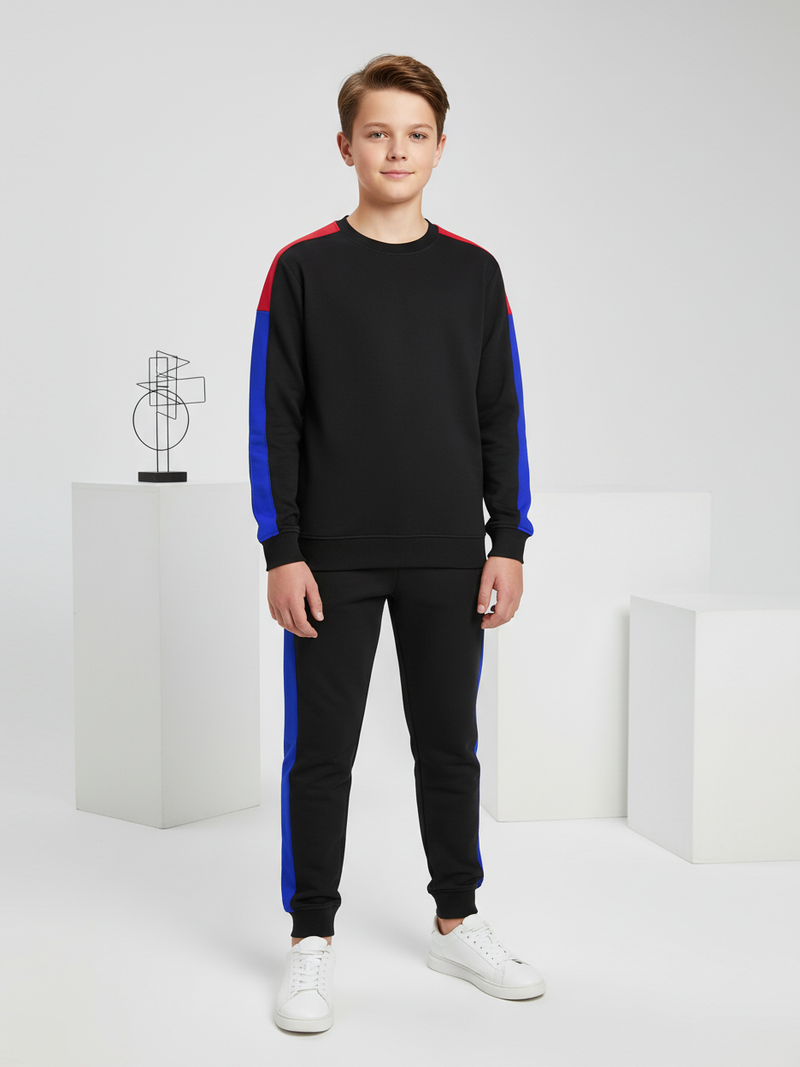 Stylish Summer Interlock Fabric Tracksuit For Kids-Black-SDF11