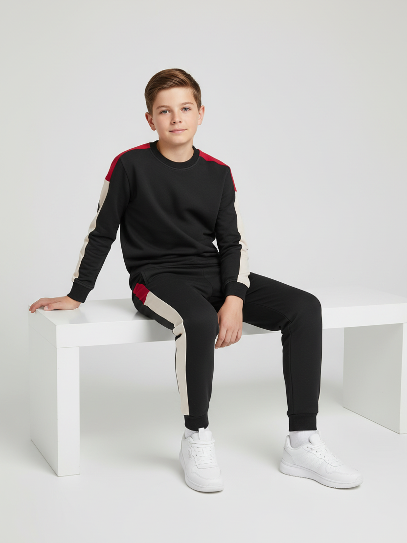 Stylish Summer Interlock Fabric Tracksuit For Kids-Black-SDF17