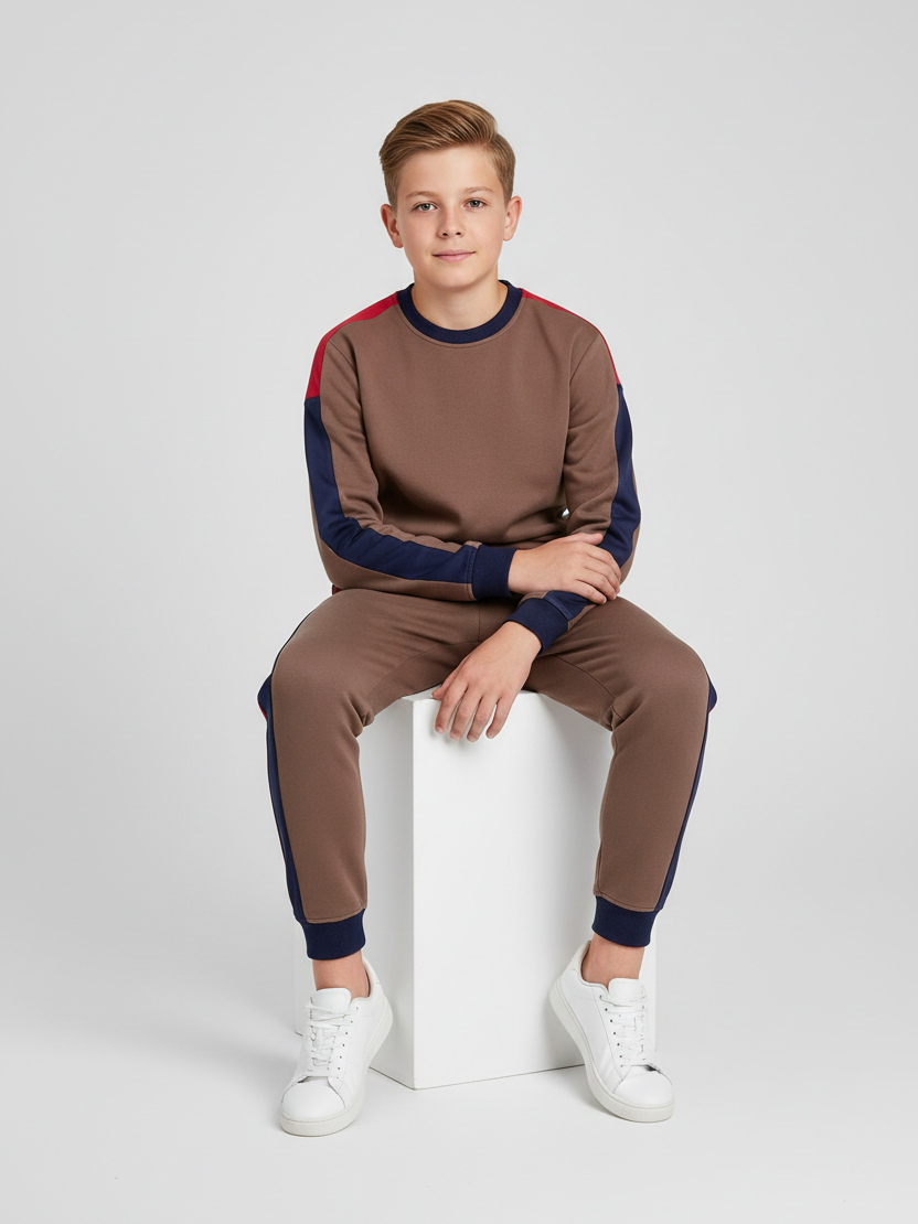 Stylish Summer Interlock Fabric Tracksuit For Kids-Brown-SDF07