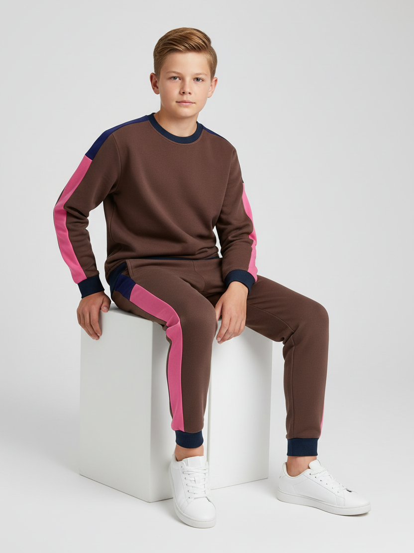 Stylish Summer Interlock Fabric Tracksuit For Kids-Dark Brown-SDF19