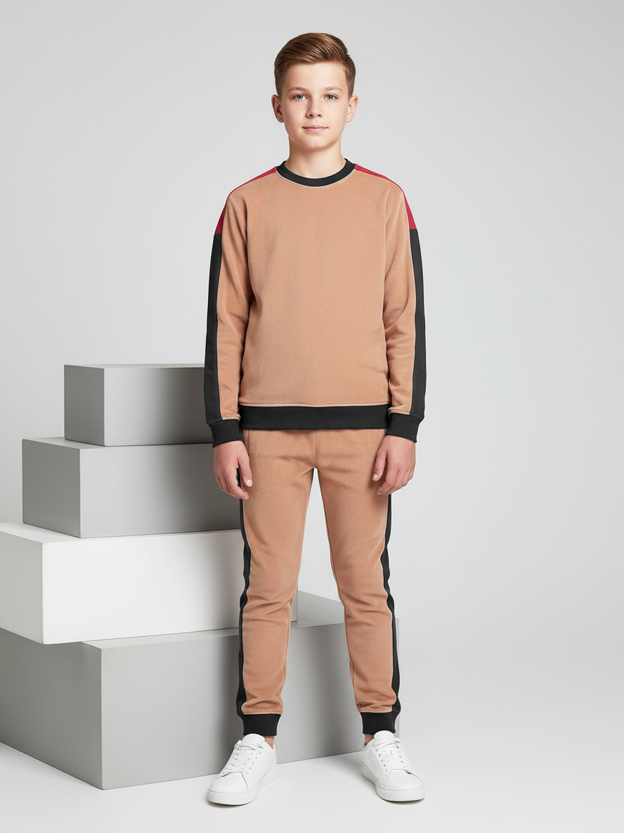 Stylish Summer Interlock Fabric Tracksuit For Kids-Reddish Orange-SDF02