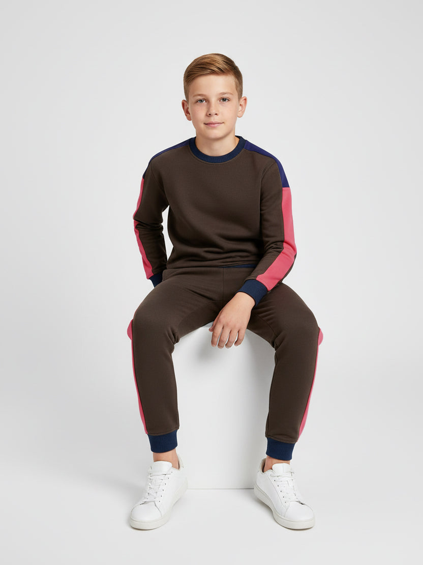 Stylish Summer Interlock Fabric Tracksuit For Kids-Dark Rust-SDF20