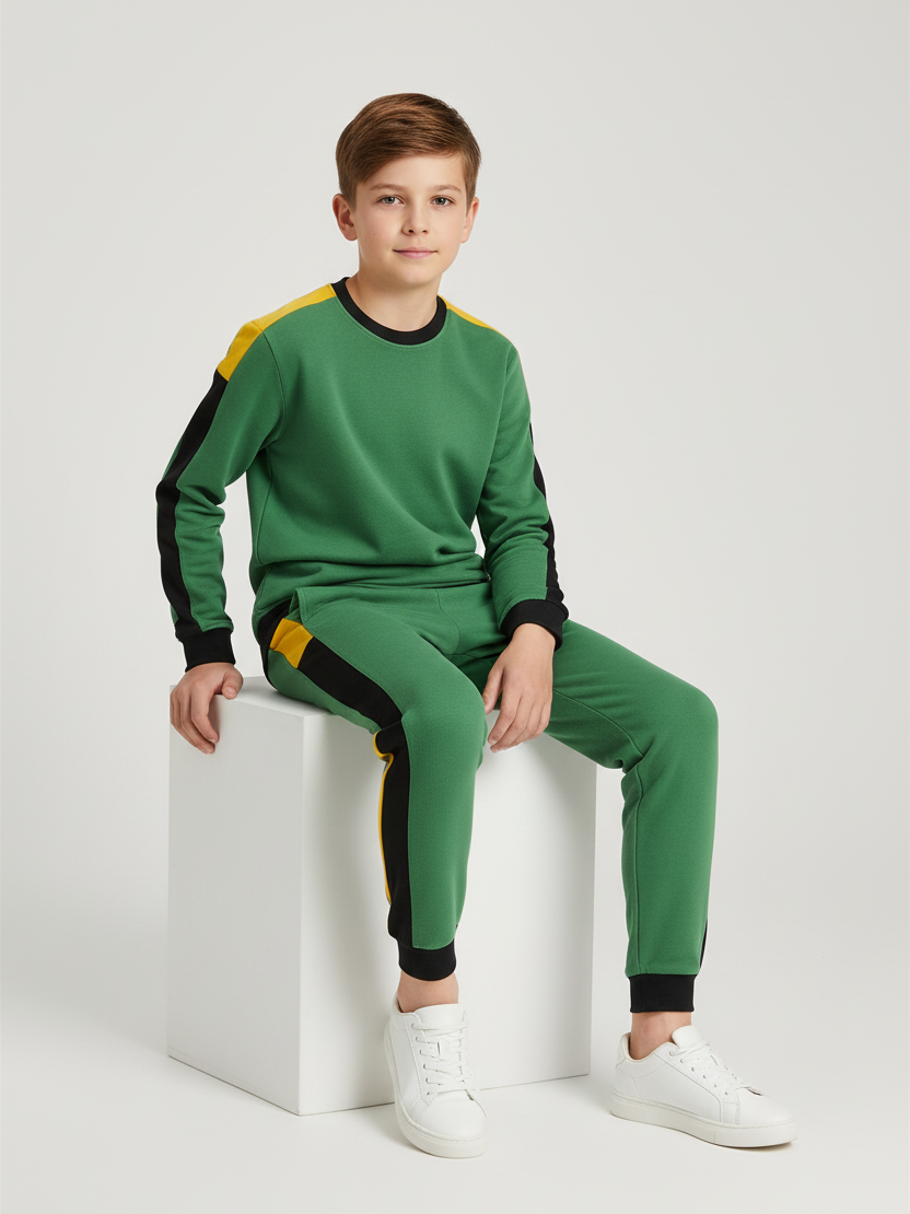 Stylish Summer Interlock Fabric Tracksuit For Kids-Green-SDF15