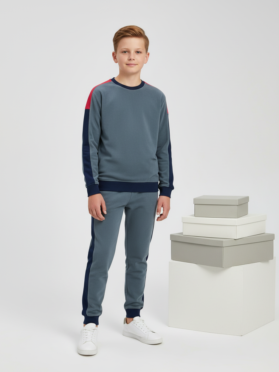 Stylish Summer Interlock Fabric Tracksuit For Kids-Slate Grey-SDF12