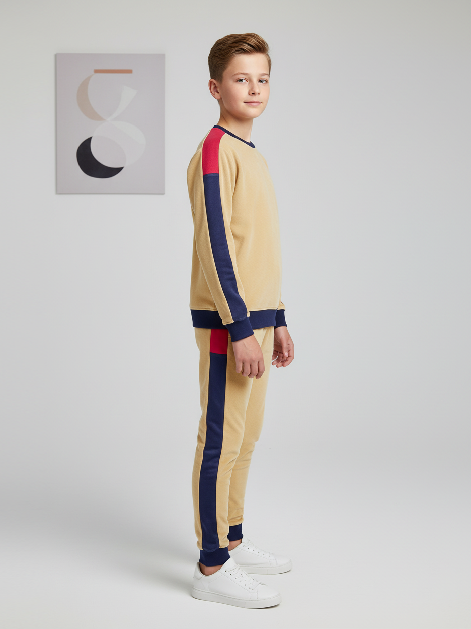 Stylish Summer Interlock Fabric Tracksuit For Kids-Light Khaki-SDF06