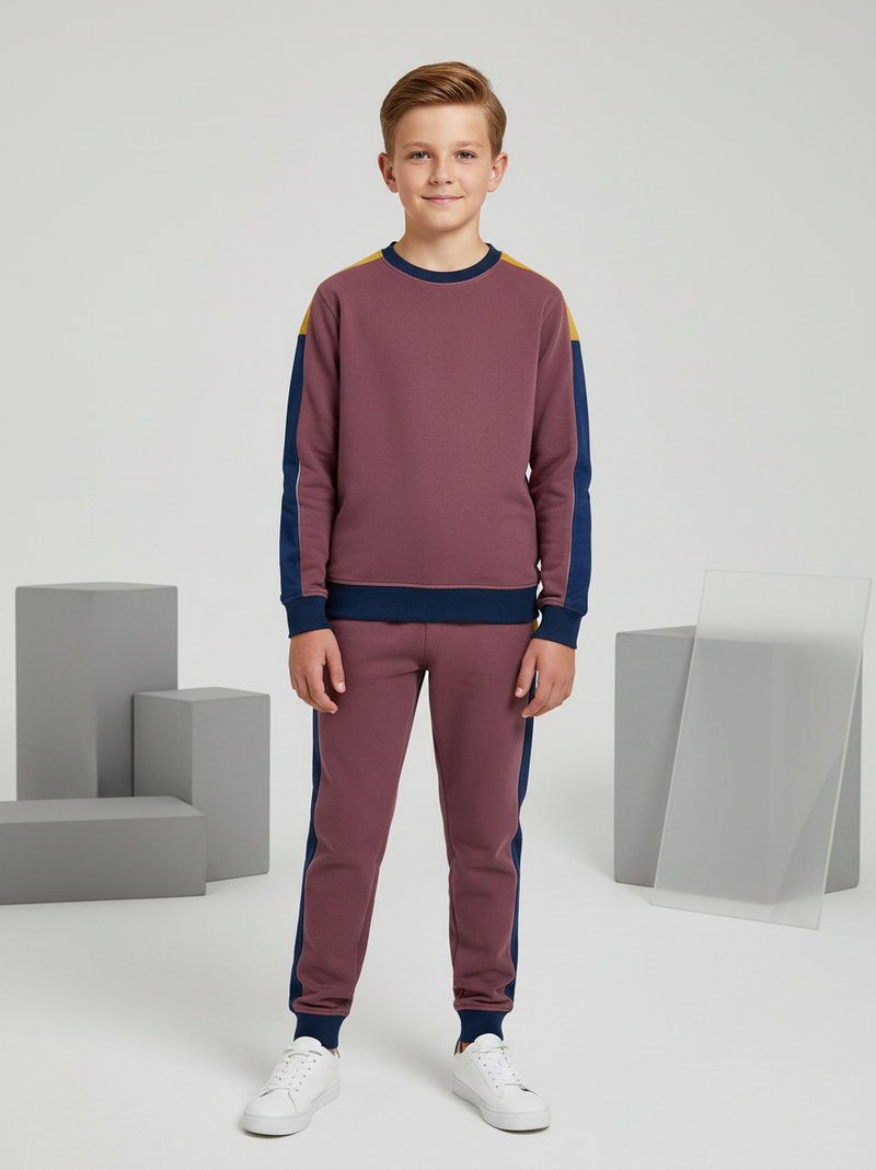 Stylish Summer Interlock Fabric Tracksuit For Kids-Light Burgundy-SDF18