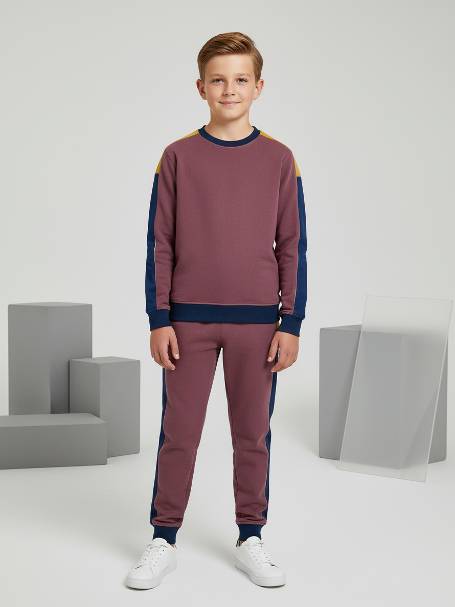 Stylish Summer Interlock Fabric Tracksuit For Kids-Light Burgundy-SDF18