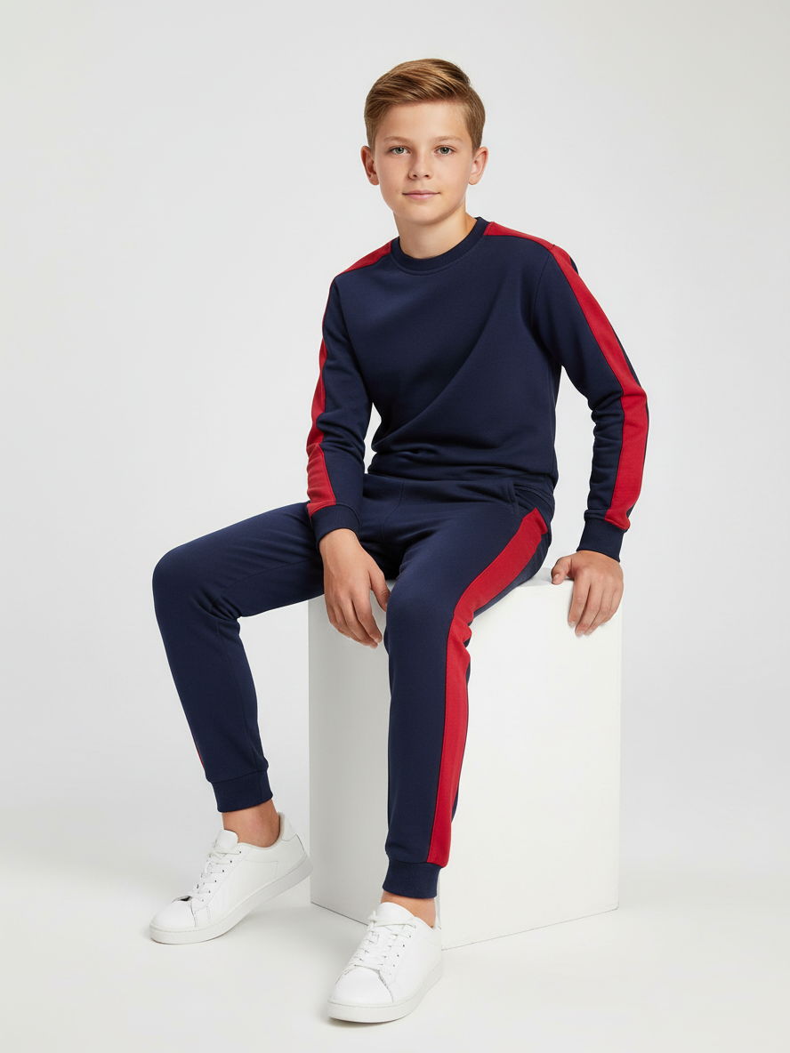 Stylish Summer Interlock Fabric Tracksuit For Kids-Dark Navy-SDF16
