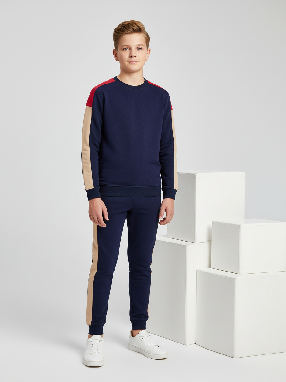 Stylish Summer Interlock Fabric Tracksuit For Kids-Dark Navy-SDF10