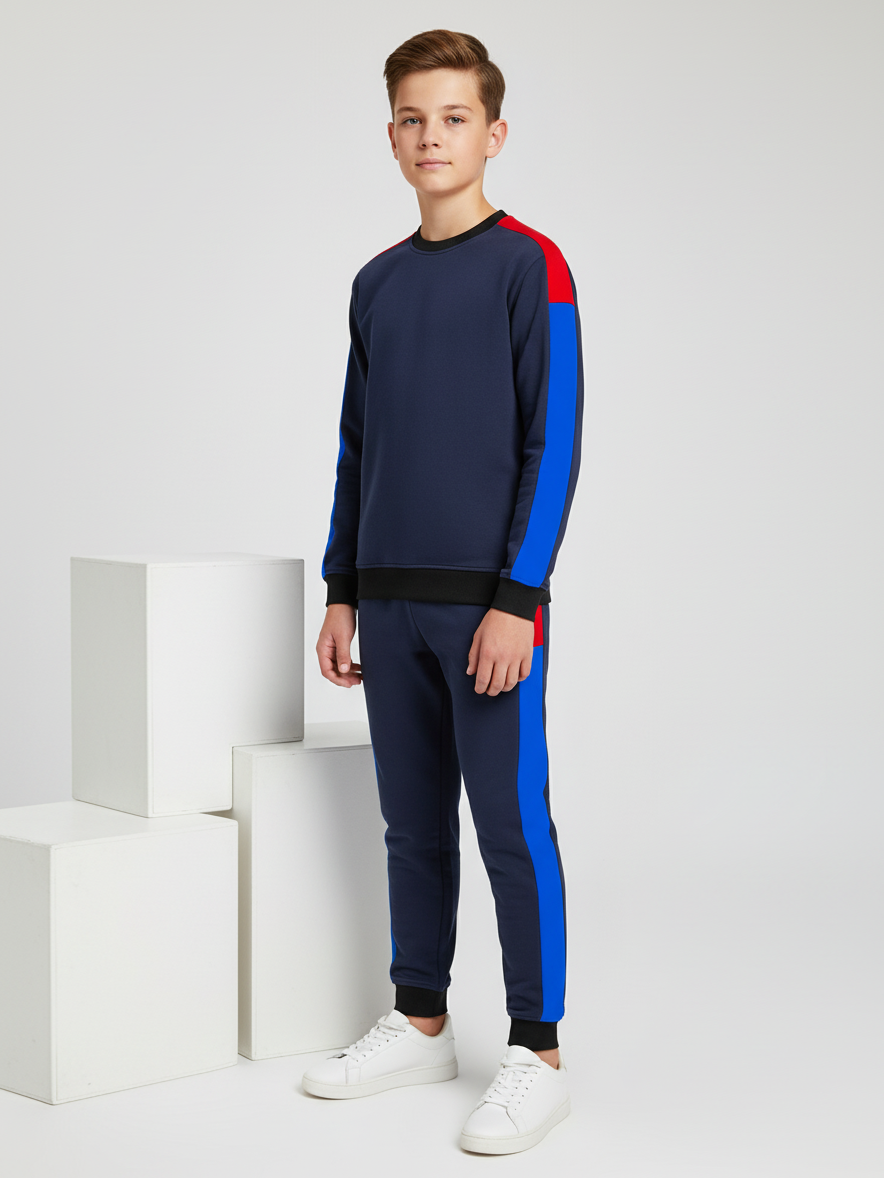 Stylish Summer Interlock Fabric Tracksuit For Kids-Dark Navy-SDF25