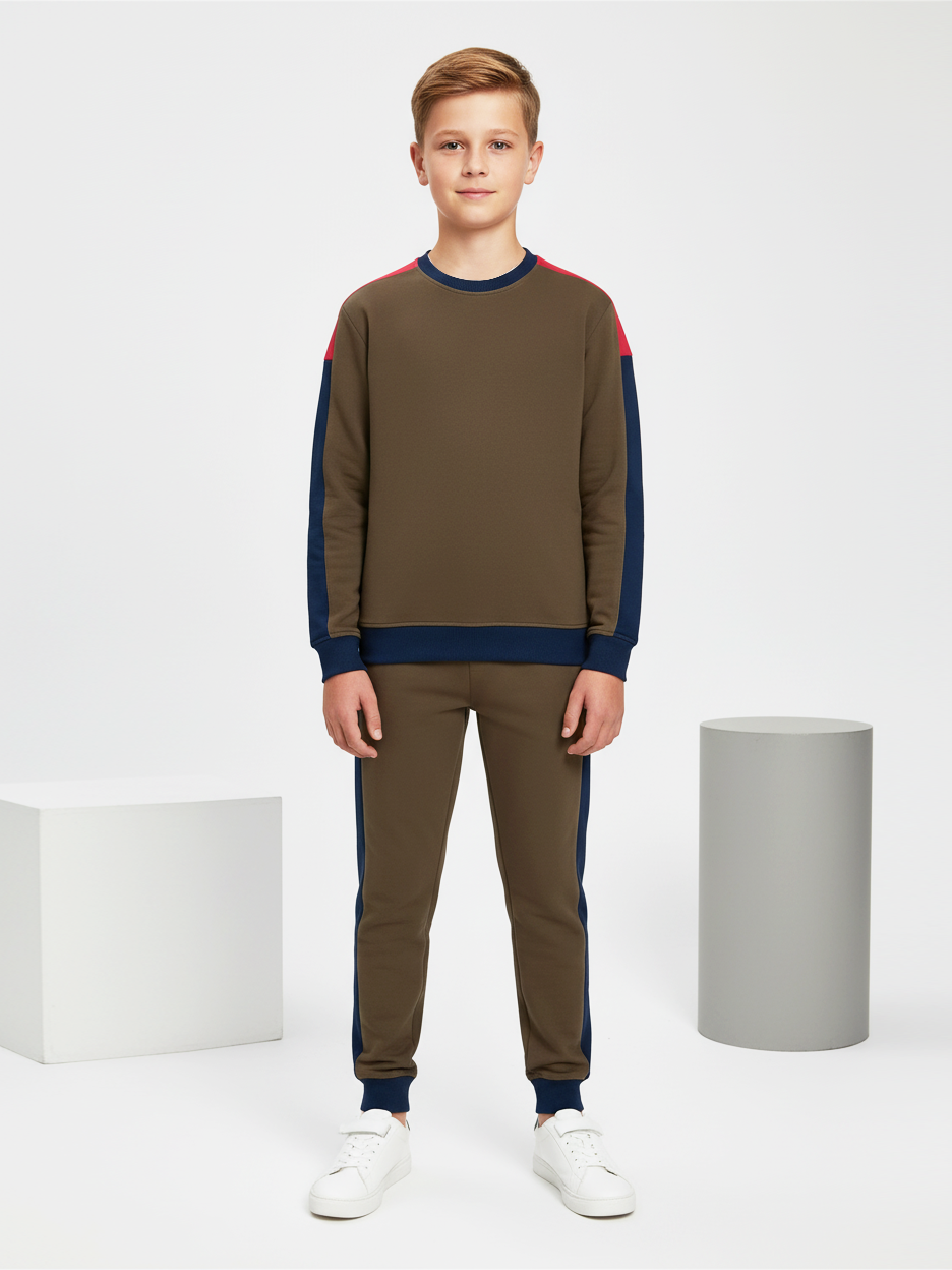 Stylish Summer Interlock Fabric Tracksuit For Kids-Dark Brown-SDF14