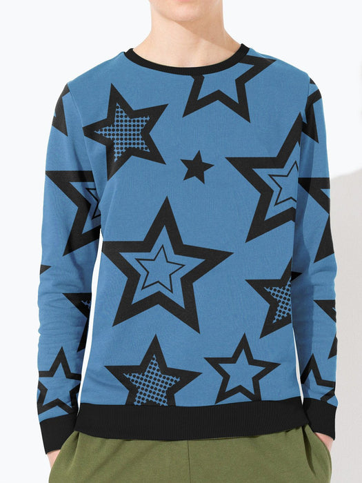 Terry Fleece Sweatshirt For Kids-Blue with Stars Print-BR1438