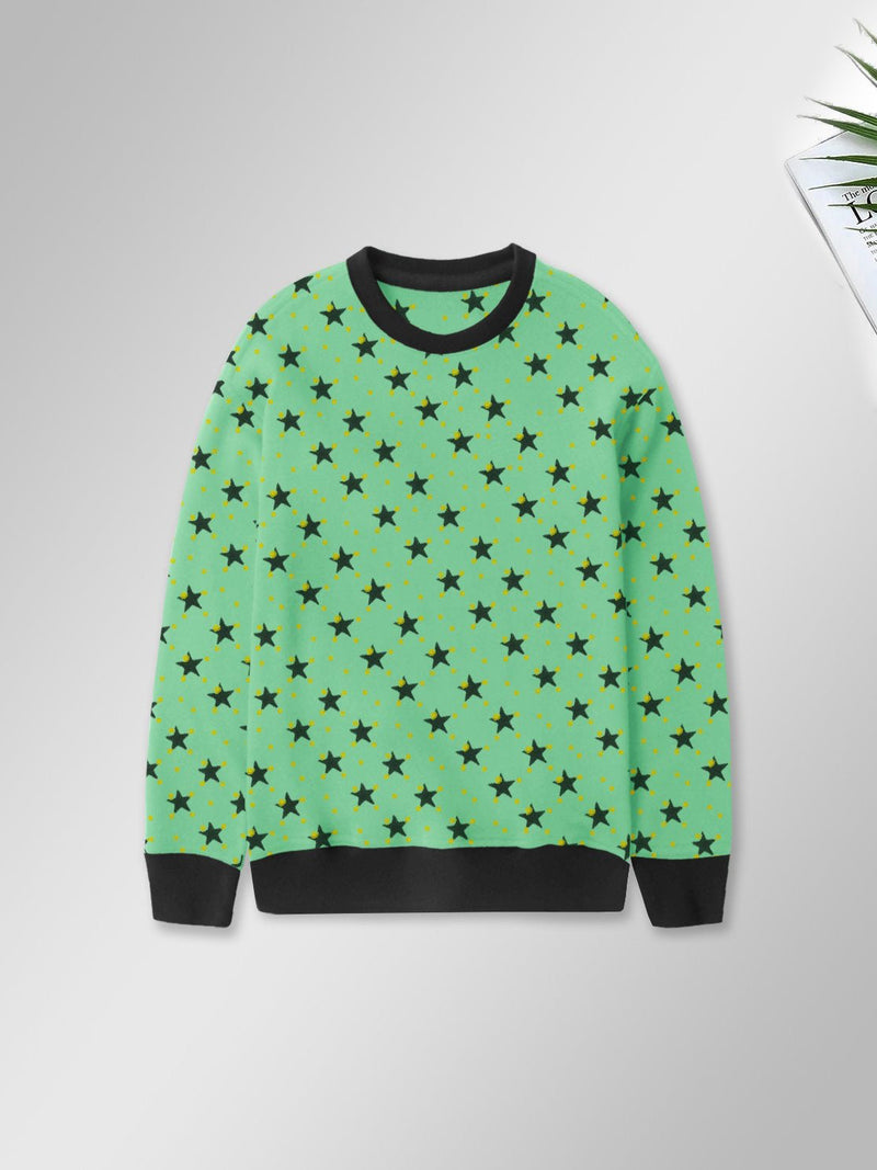 Terry Fleece Sweatshirt For Kids-Green with Allover Stars Print-BR14240