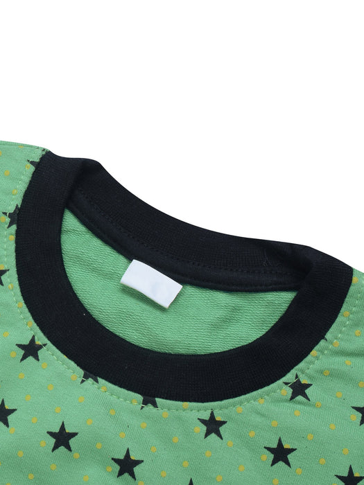 Terry Fleece Sweatshirt For Kids-Green with Allover Stars Print-BR14240