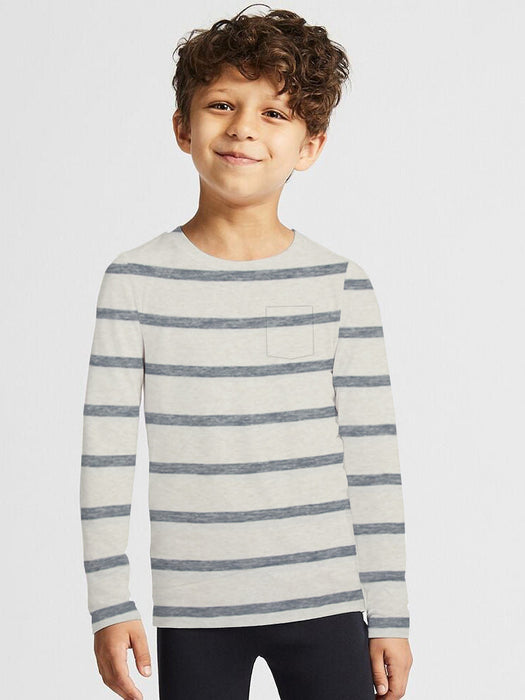 Maxx Crew Neck Long Sleeve Single Jersey Tee Shirt For Kids-Off White Melange With Stripes-RT2118