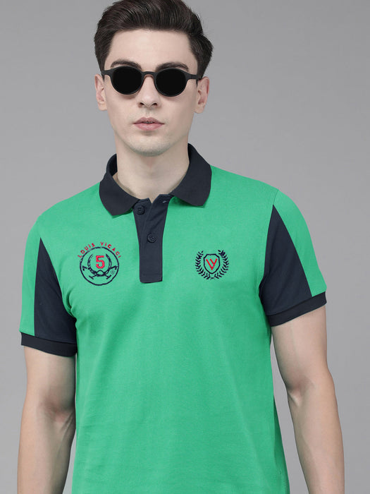 Summer Polo Shirt For Men-Aqua Green & Dark Navy-RT13