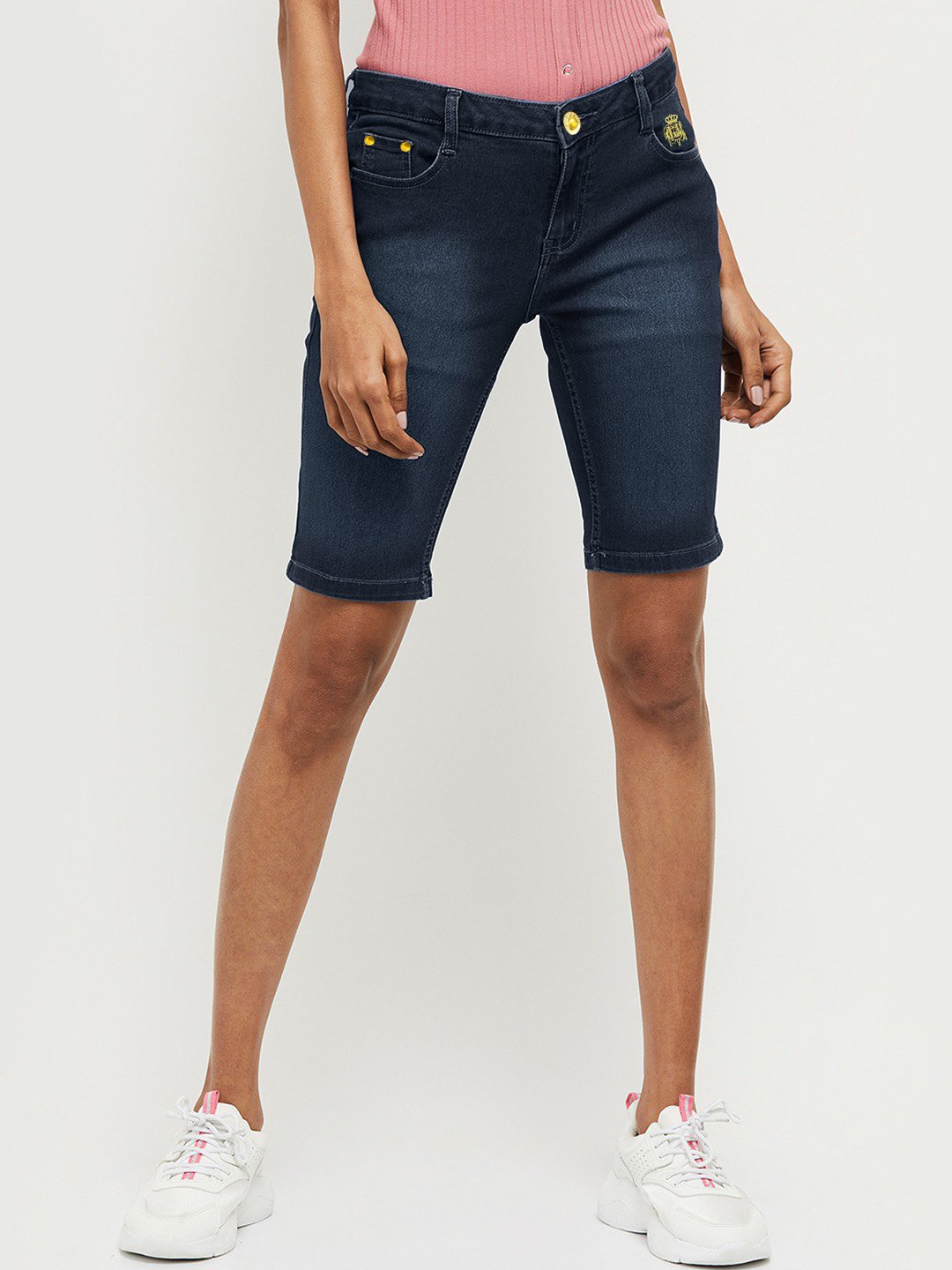 G.Unit Denim Short For Ladies-Dark Navy Faded-F237