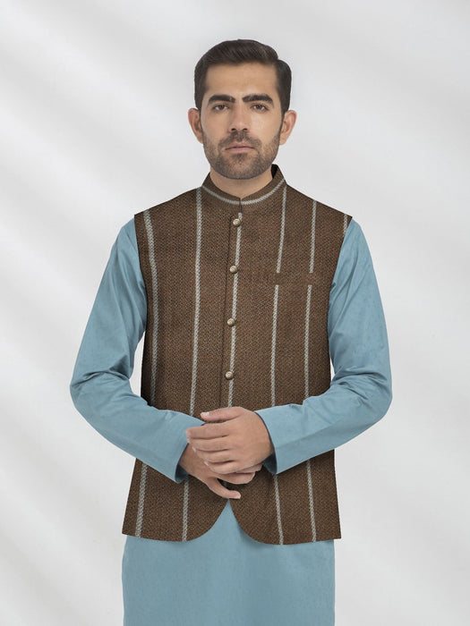 Classic Jute Almond Traditional Waistcoat For Men-Brown-RT418/SP19