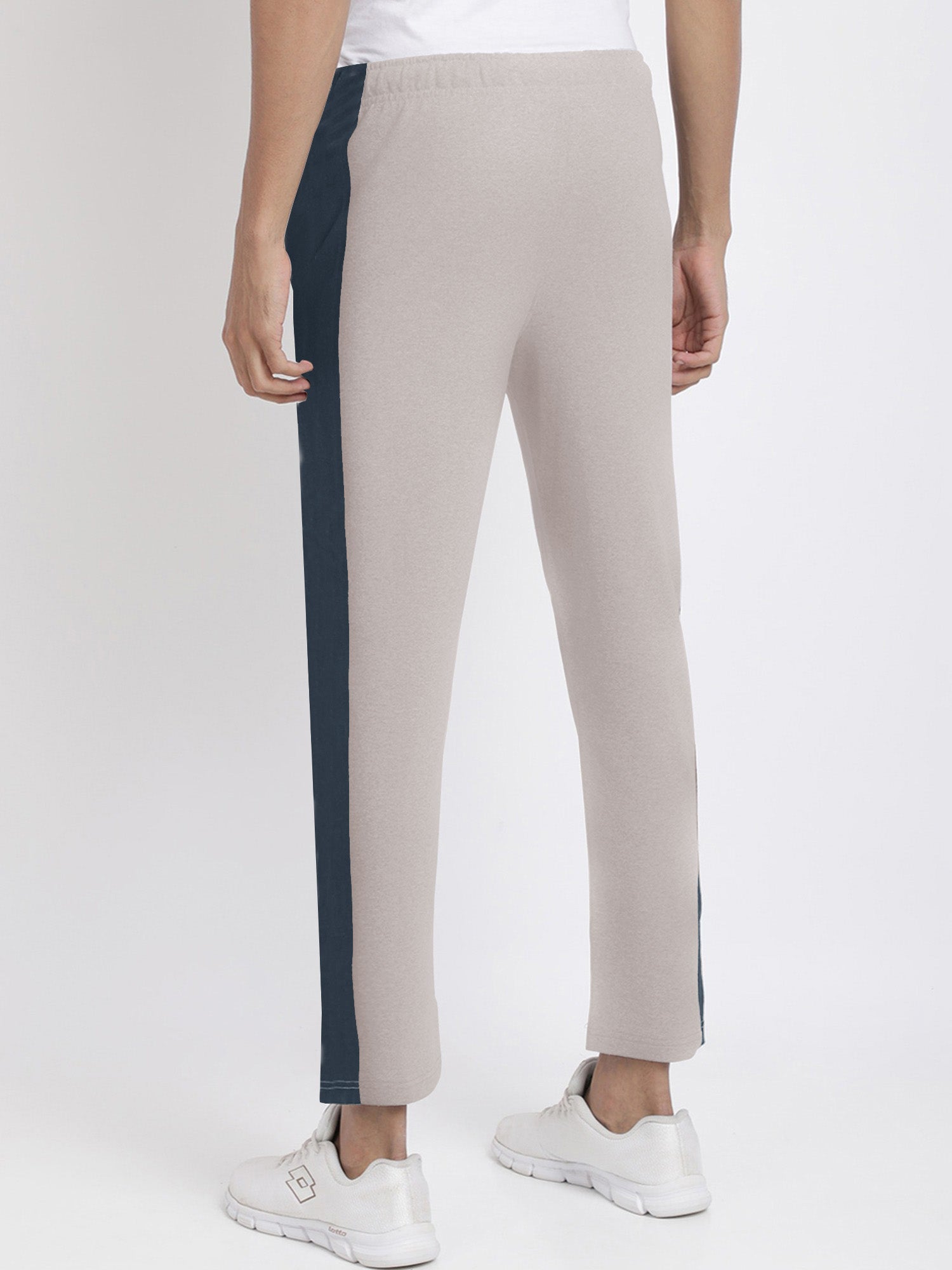 Summer Single Jersey Slim Fit Trouser For Men-Light Tea Pink With Navy Stripe-RT2098