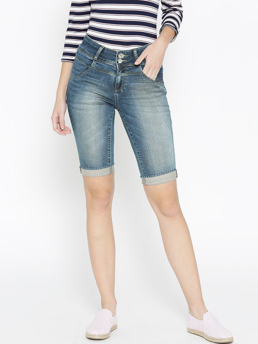 Mexx Jeans Denim Short For Ladies-Navy Faded-F222