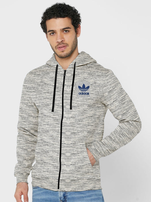Adidas Terry Fleece Zipper Hoodie For Men-Off White Melange-SP6156