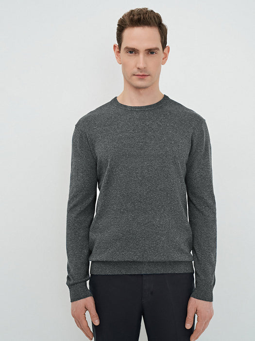 Full Fashion Crew Neck Wool Sweater For Men-Charcoal Melange-RT2249