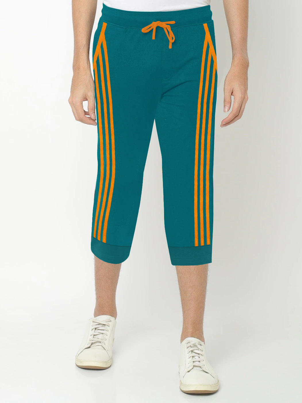 Summer Jersey Terry Slim Fit Bermuda Short For Men-Dark Cyan with Stripes-RT2439