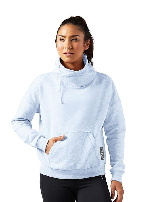 NYC Polo Fleece Cowl Neck Hoodie For Ladies-Sky Blue Melange-BE13721