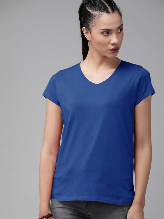 47 V Neck Half Sleeve Tee Shirt For Ladies-Royal Blue-SP5222