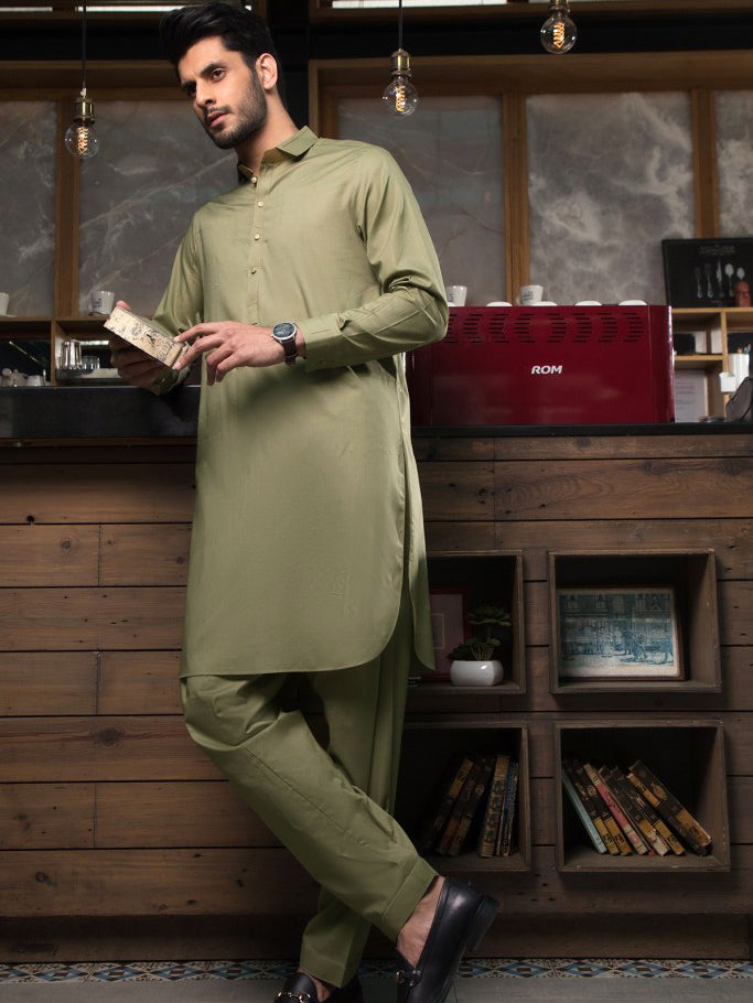 Maryland Cotton Sutton Unstitched Suit For Men-Light Olive-RT2450