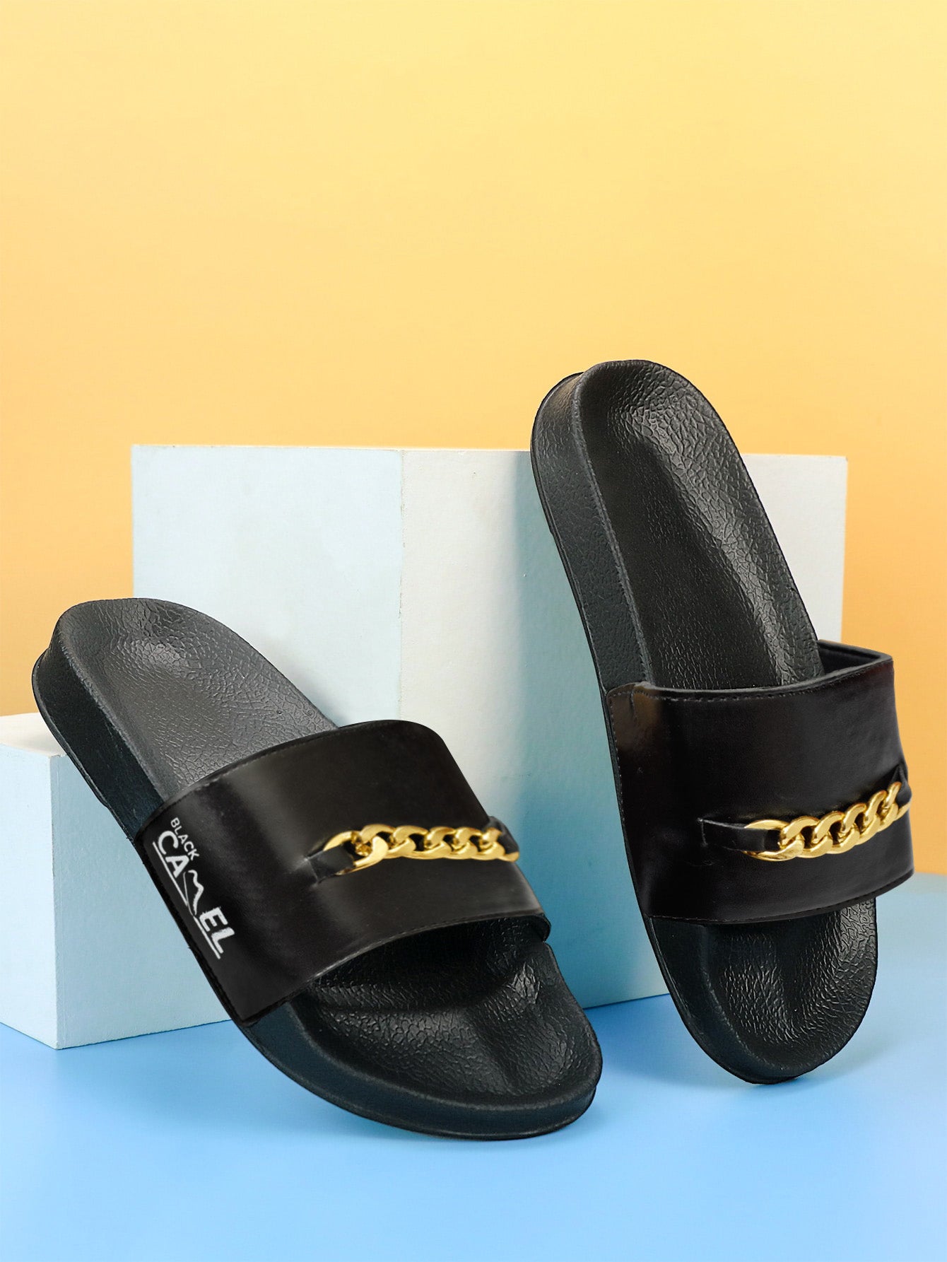 Black Camel Stylish Design Soft Slides-Black-BR534