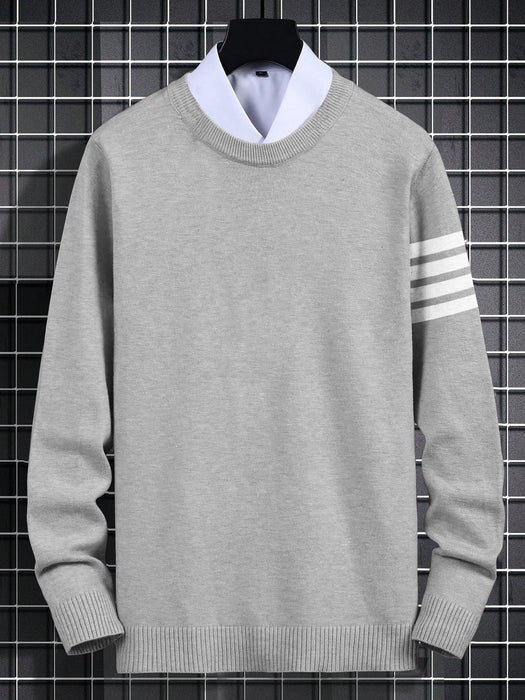 Full Fashion Crew Neck Wool Sweater For Men-Grey Melange-RT2252
