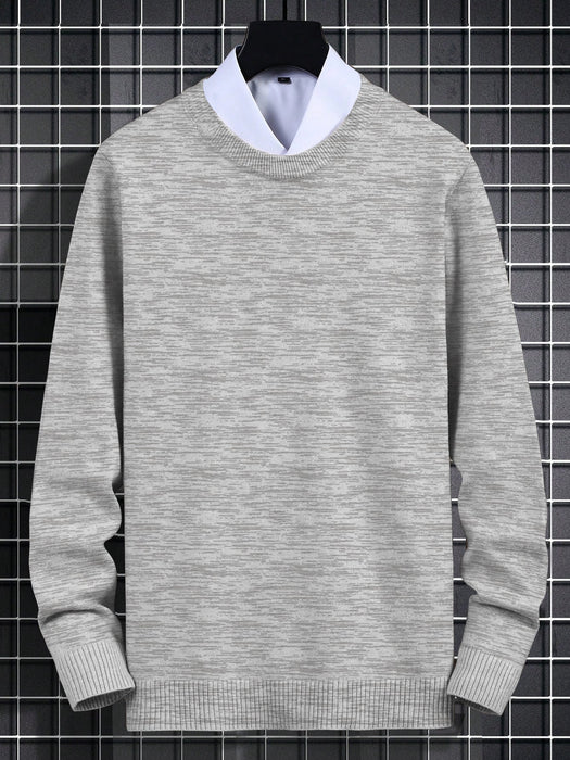 Full Fashion Crew Neck Wool Sweater For Men-Grey Melange-RT2247