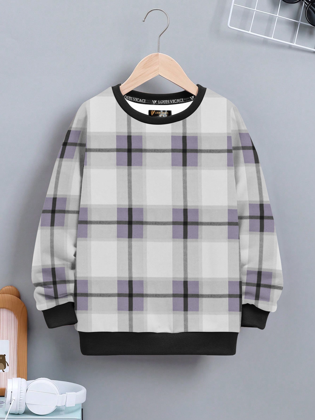 Louis Vicaci Fleece Sweatshirt For Kids Allover Check-RT2204