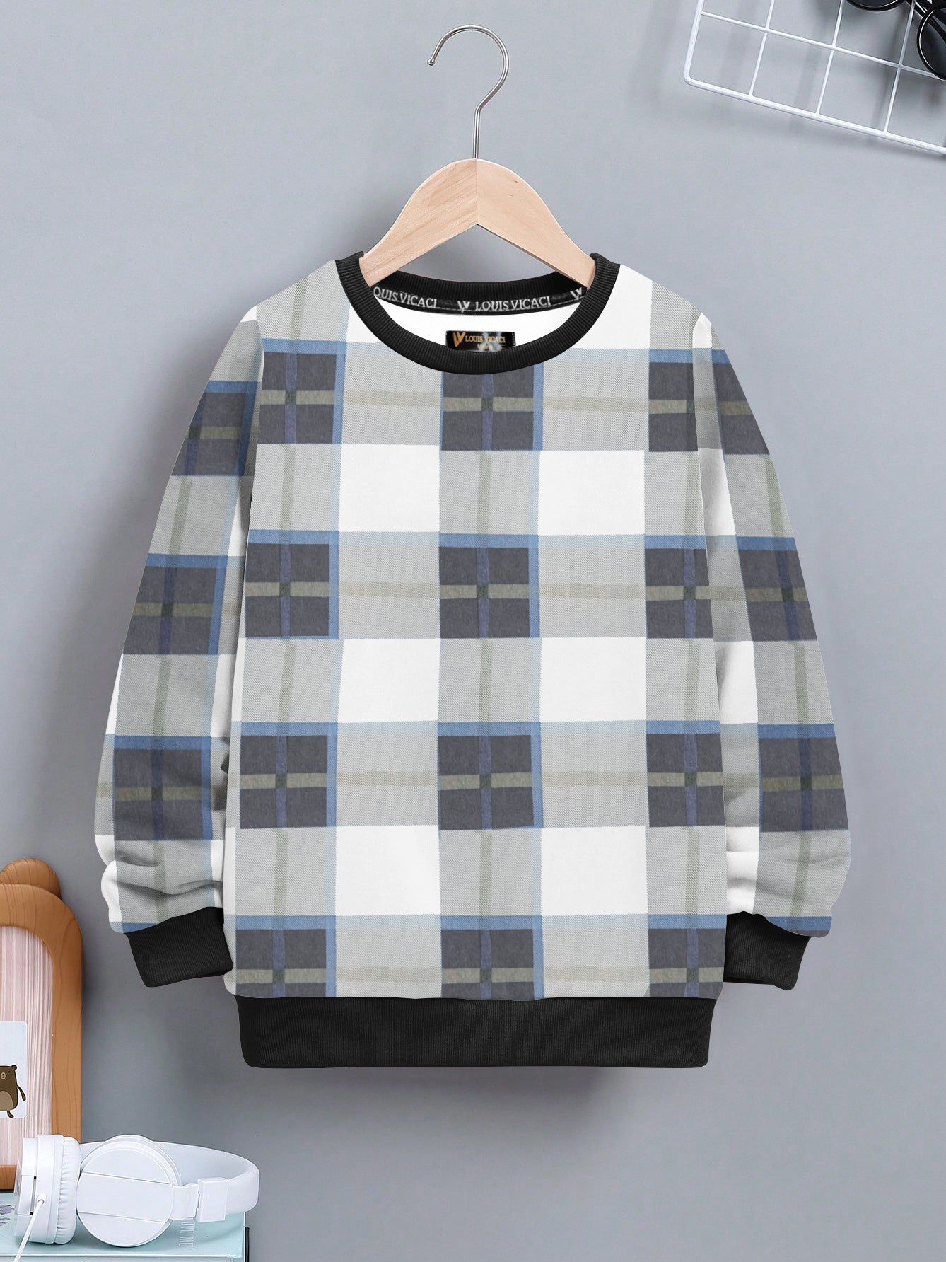Louis Vicaci Fleece Sweatshirt For Kids Allover Check-SP1055/RT2205