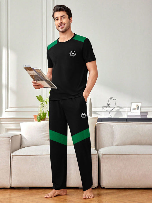 Louis Vicaci Summer Active Wear Tracksuit For Men-Black with Green Panels-RT2453