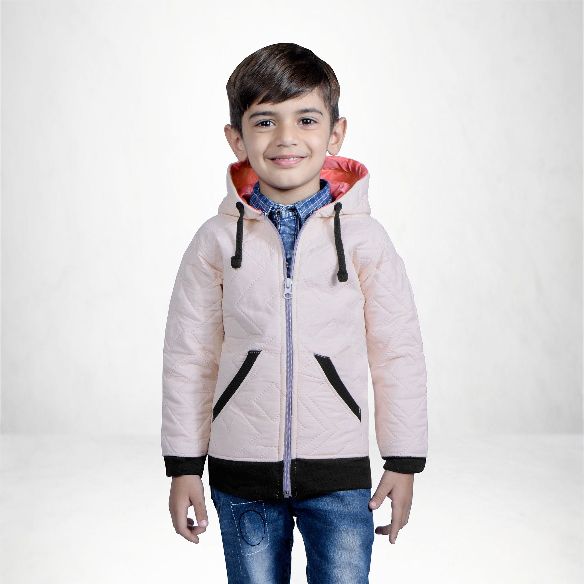 Quilted Zipper Hoodie For Kids-Light Pink-NA10130